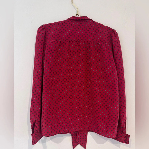 Vintage Sasson silk suit red maxi skirt set skirt / long sleeve tie top - Picture 7 of 11